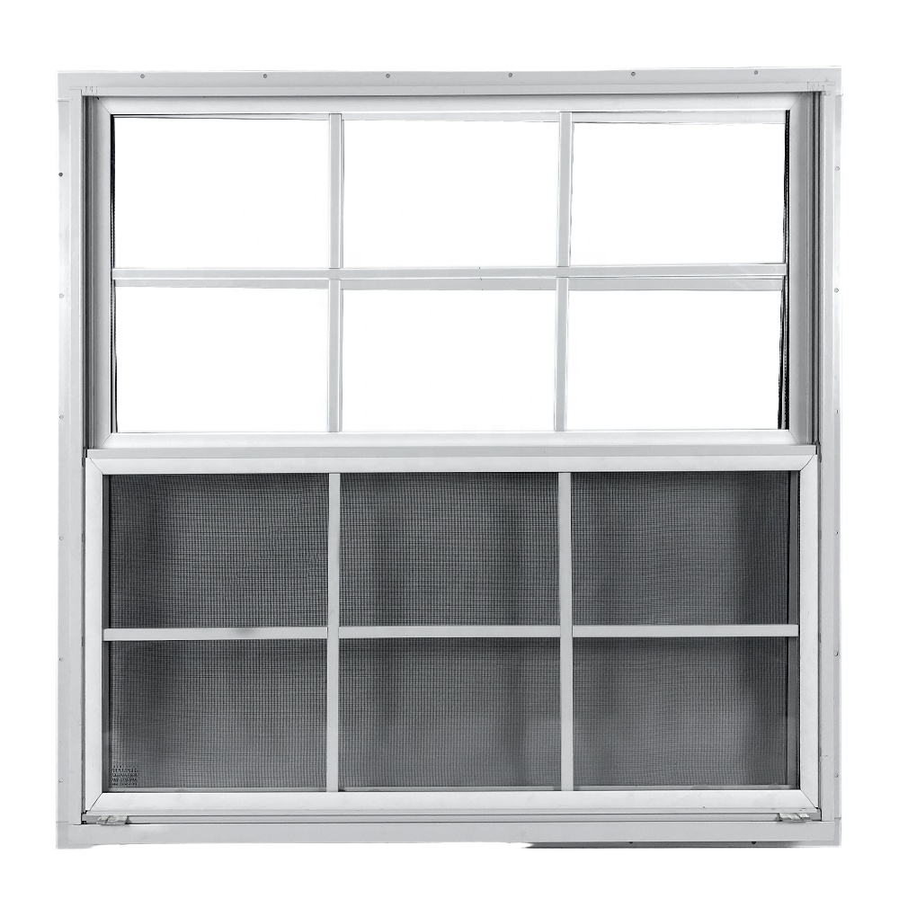 Windoproof Hurricane Impact White Aluminum Alloy Flush Single Double Hung Window Grill Design Vertical Opening Fiberglass