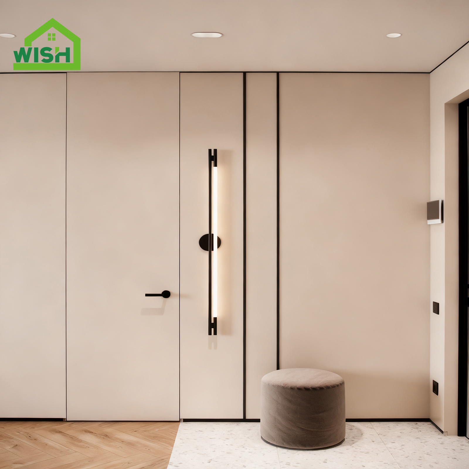 Modern Style Aluminium Alloy Frameless Invisible Door with Wooden Panel Flush Mounted Same Color As Wall for Interior Doors