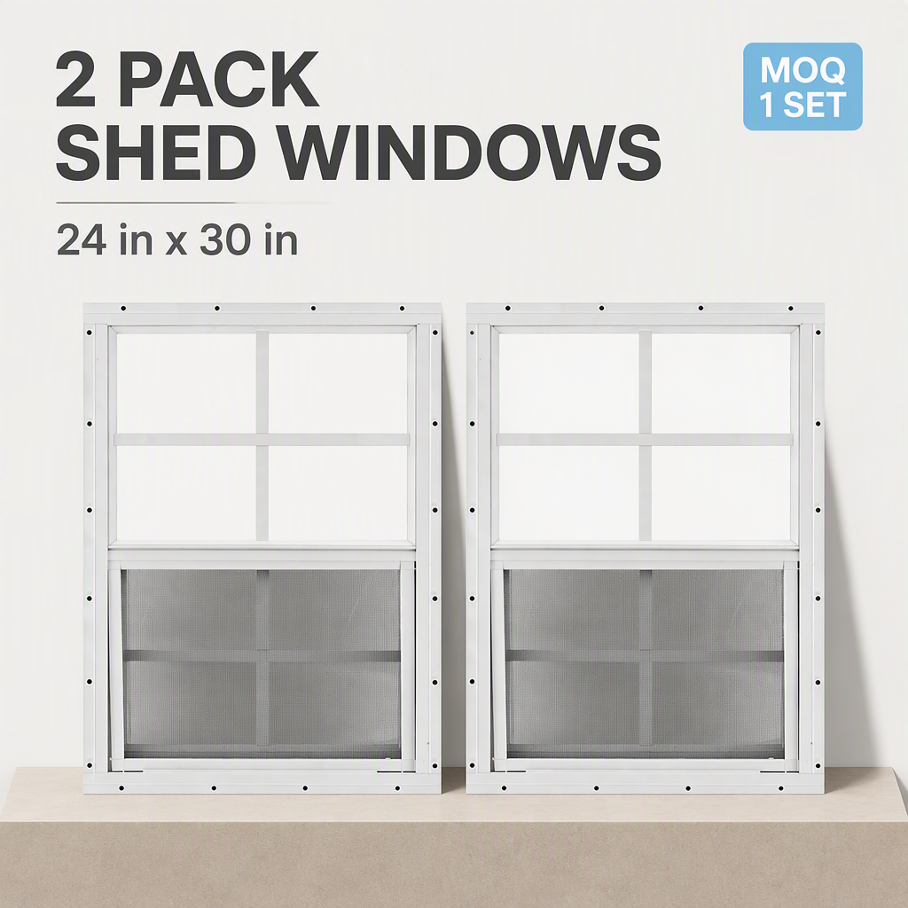 ZCSUNG NeatiEase Upgraded Aluminum Shed Windows 2 Pack 24" X 30"Tempered Glass Stainless Steel Screen Postmodern Design for Shed