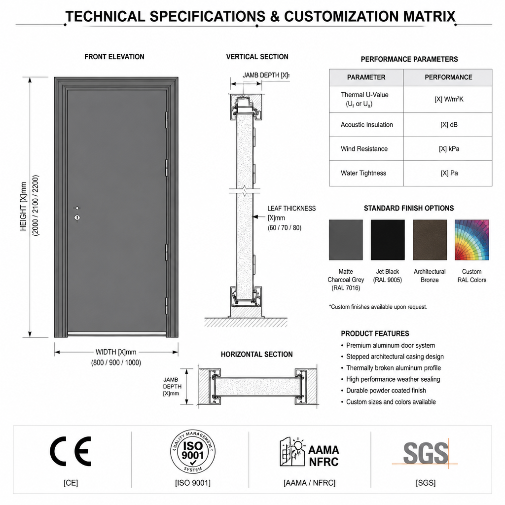 Luxurious Aluminum Single Entrance Door - Home Door with External Sound Insulation at the Front Entrance