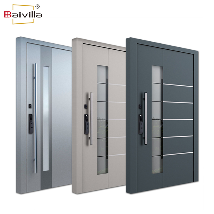 Custom Villa Exterior Entrance Security Door Smart Lock Password Electronic Front Entry Aluminum Alloy Glass Fire Prevention
