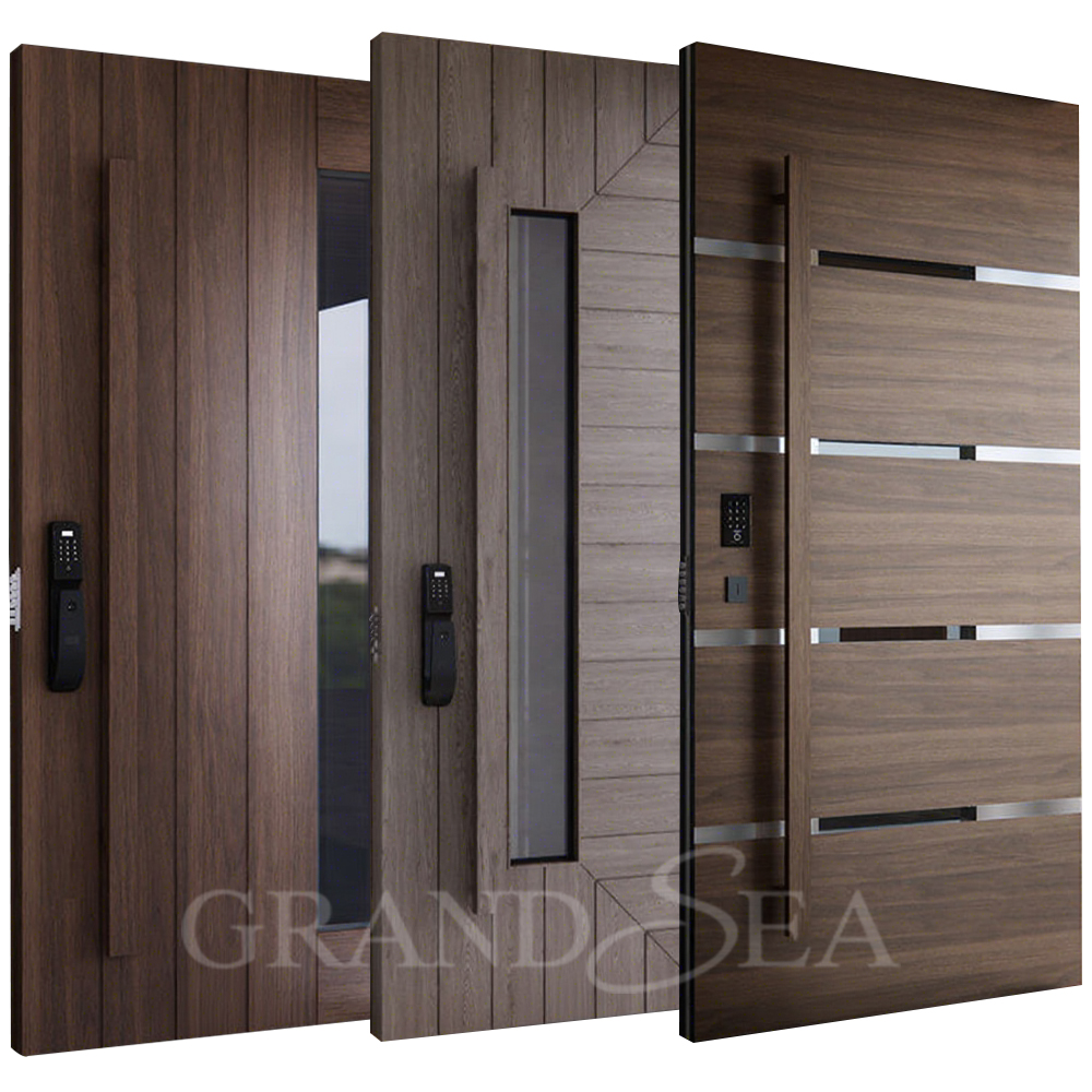 Classic American Style Design Home Entrance Steel Door With Anti-theft Security Stripes Aluminum Wood Pivot Door For House