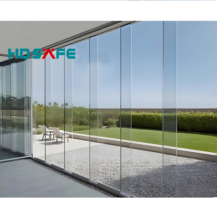 HDSAFE Balcony Door Garden Sunroom Frameless Panoramic Accordion Partition Door Aluminum Waterproof Exterior Folding Patio Door