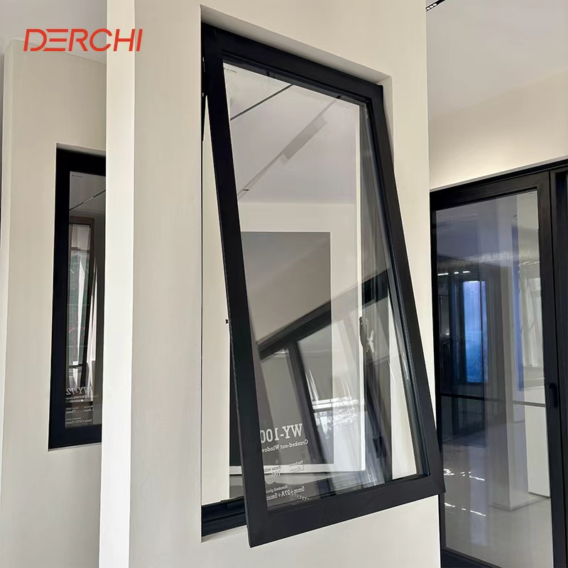 DERCHI AS2047 Australian Style Soundproof Double Safety Glass Window Aluminum Clad Wood Crank Open Double Glazed Windows