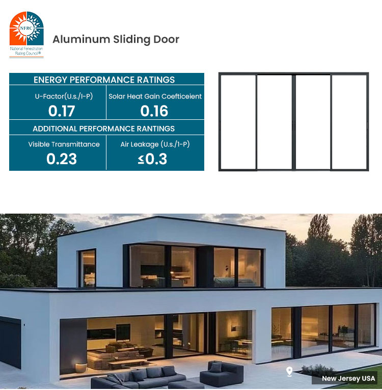Deezon NFRC Moden Slim Frame Black Aluminum Double Glazed Tempered Glass Patio Sliding Door Hurricane Impact Sliding Patio Doors