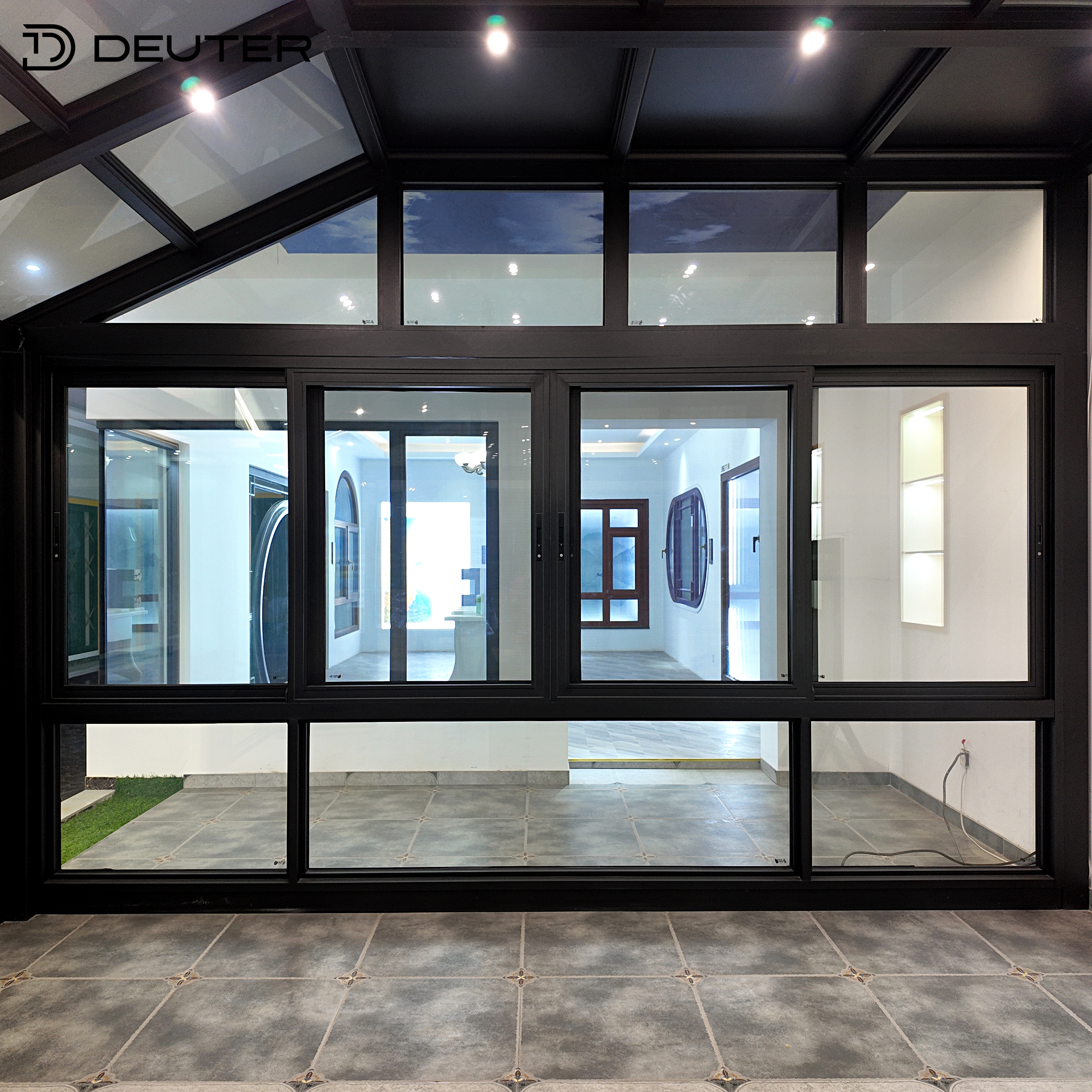 Three Track Aluminum Sliding Windows Thermal Break Large Opening Double Glazed Security Screen for Residential Construction