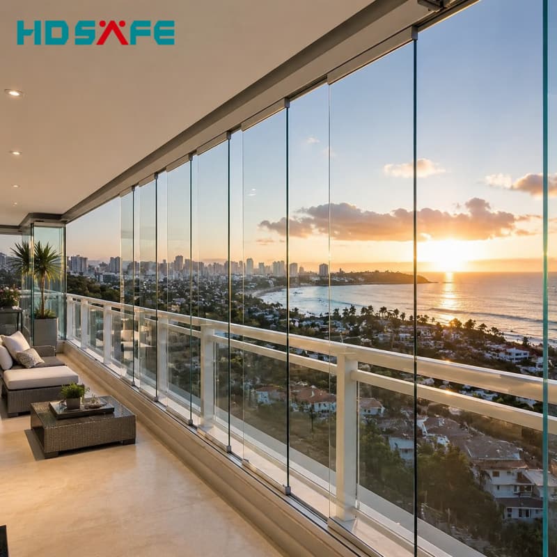 Full View Aluminium Folding Window Frameless Glass Bi-Fold Window System For Balcony Villa Patio Exterior