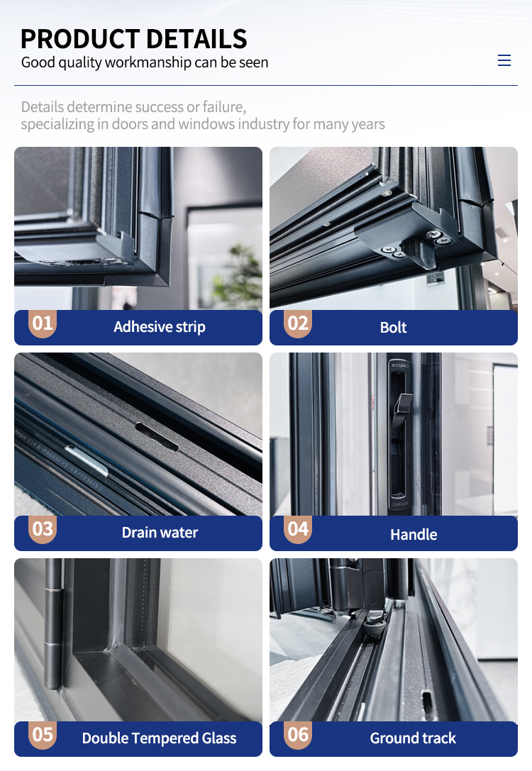 NFRC Thermal Break Aluminum Bi Folding Window Custom Soundproof Accordion Sliding Glass Windows and Doors