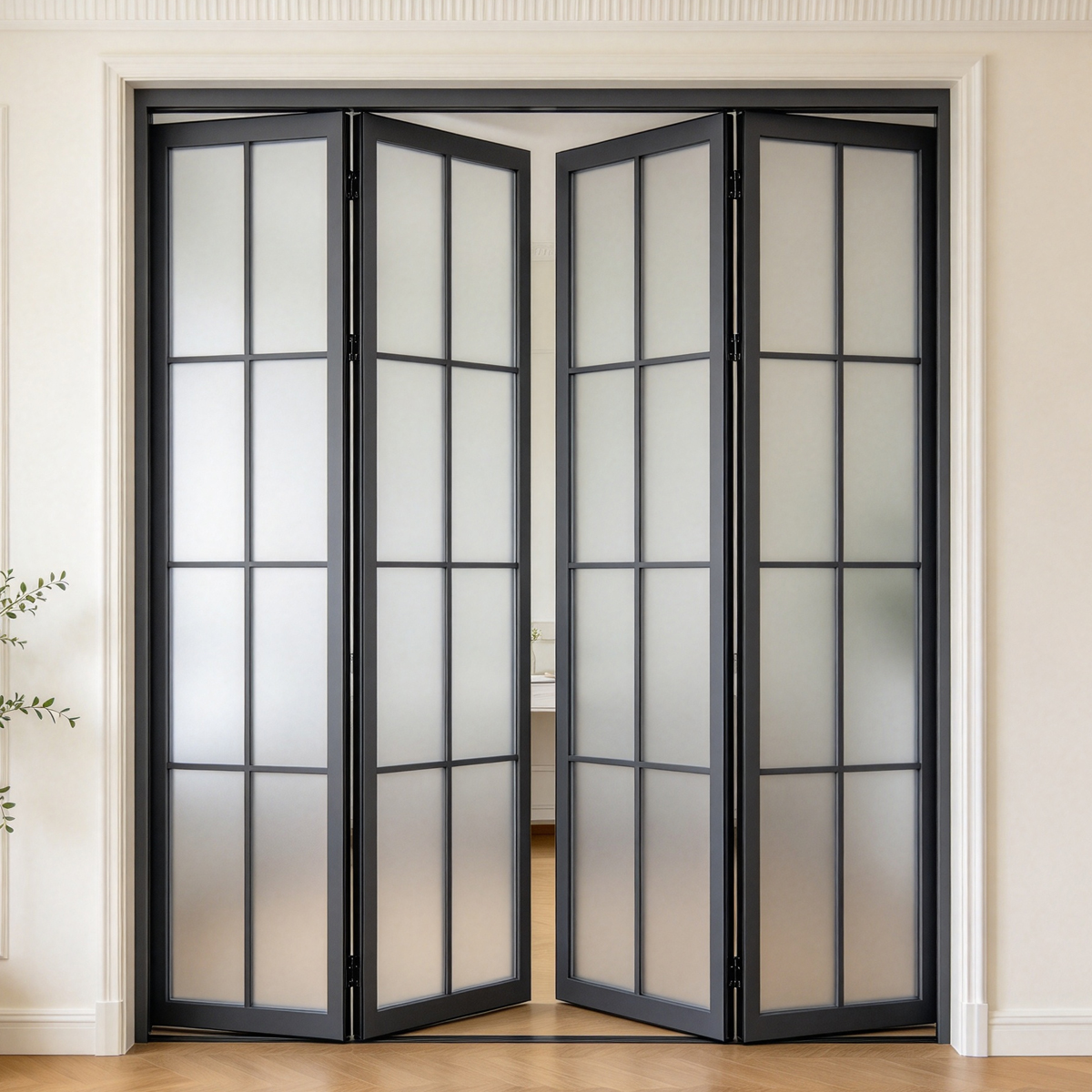 Thermal Break Soundproof French Grille Aluminum Frame Glass Folding Door For Villa Patio