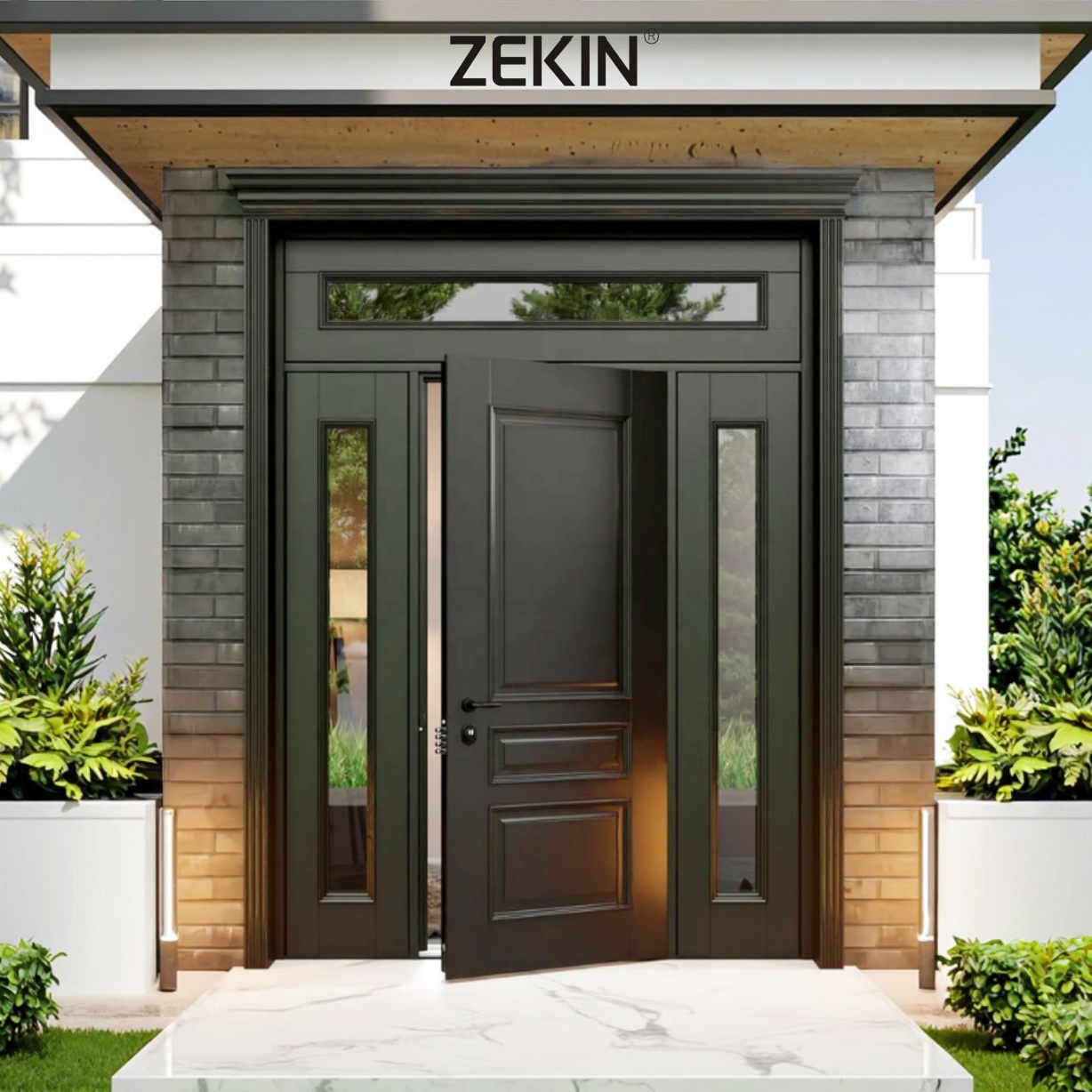 Custom Exterior Residential Aluminum Security Entrance Doors Hurricane Impact Proof Smart Aluminum Front Entry Doors Pivot Door