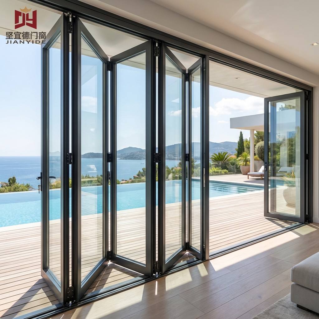 Multi Panel Aluminum Folding Glass Door for Patio, Bedroom and Hotel Interiors