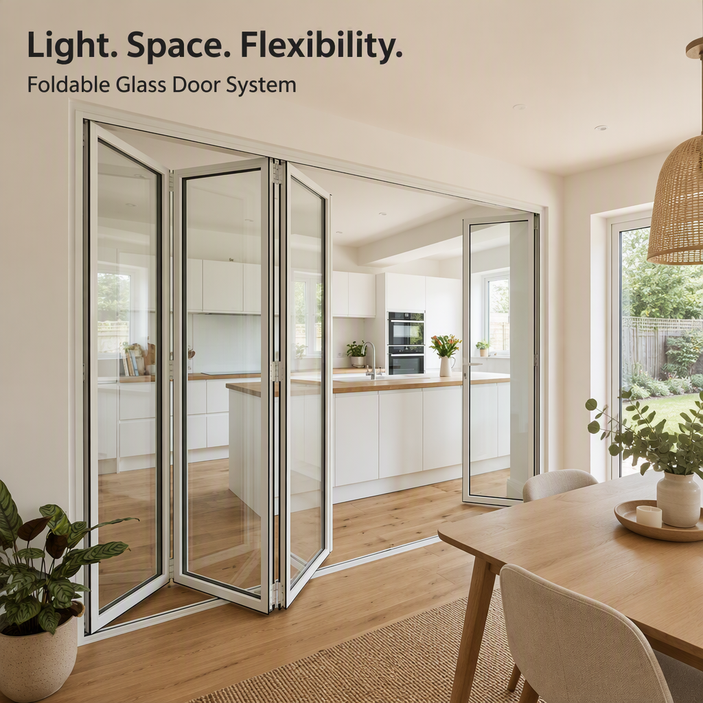 Modern Waterproof Aluminum Alloy Foldable Door with Fiberglass Screen 5 Year Warranty for Bedroom Hotel Villa & Supermarket Use