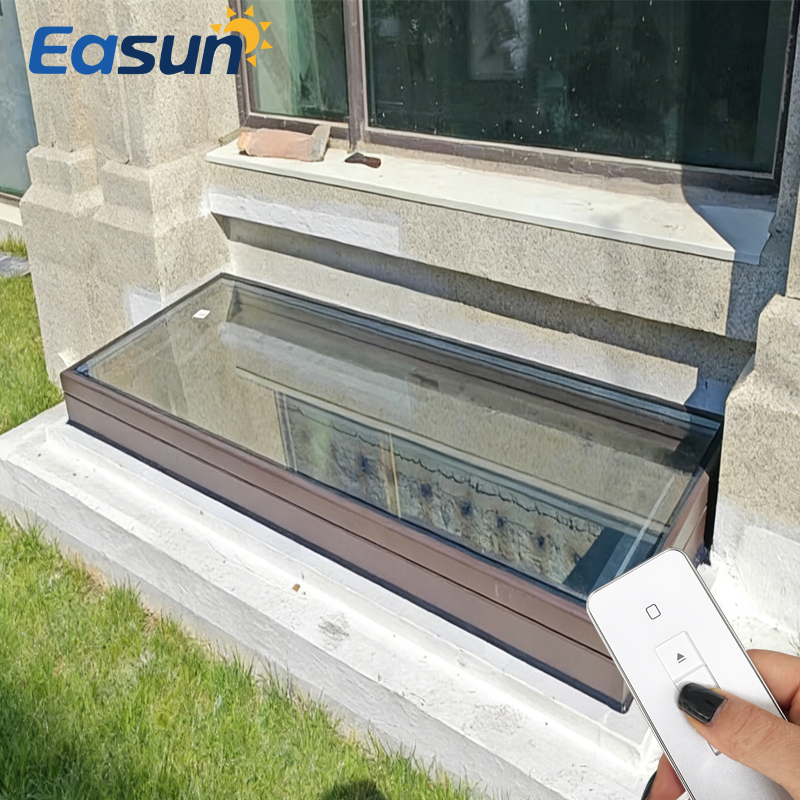 Electric Hinged Top Hung Skylight with Flashing Kit Aluminum Pitched Roof Window for Asphalt Shingle Roof Loft Vent