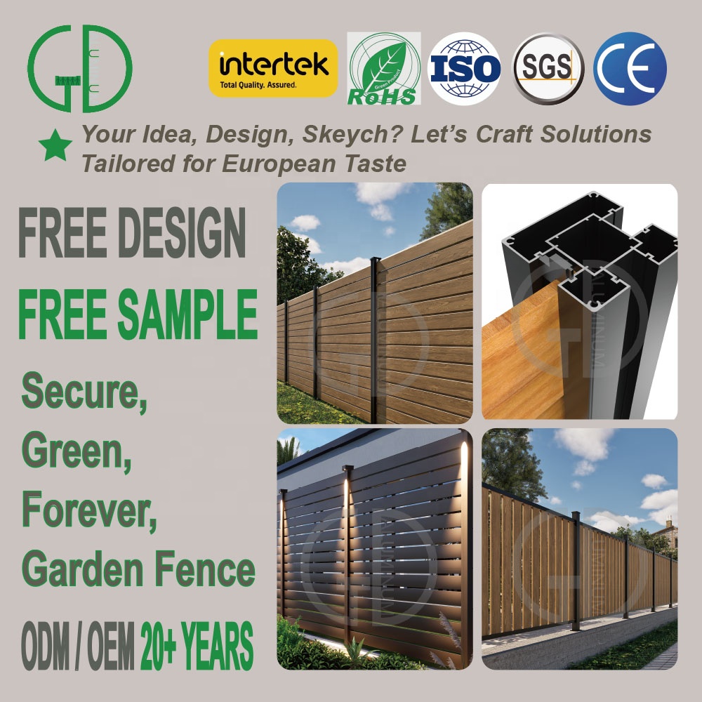 GD LED Light Fence Custom Aluminium DIY Black Modern Balcony Pool Garden Door 6X8 Profile 90cm Laser Cut Privacy Panel