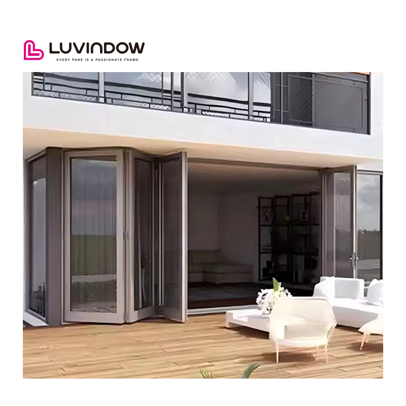 Luvindow Patio Double Glass Exterior Accordion Folding Door Residential Aluminium Bifold Doors