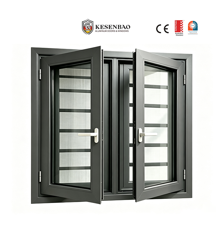 Australian Standard Aluminium awning window Inward Opening Aluminum Casement Windows with Screens and Grill for House