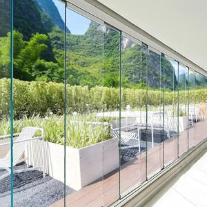 Sunroom Frameless Accordion Door Partition Wall Glass Curtain Exterior Bi Fold Door Hardware Aluminum Balcony Glass Door Patio