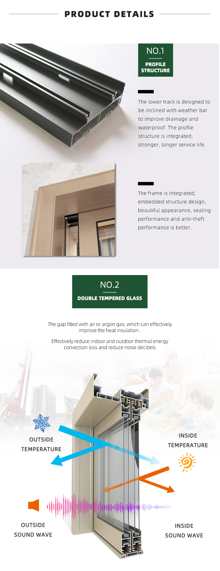 Energy Efficient Aluminum Sliding Patio Door Double Pane Large Custom Multi-Track Commercial Storefront Living Room Noise