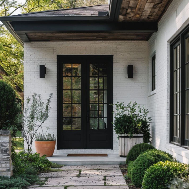 Exterior Aluminum French Doors with Security Grid