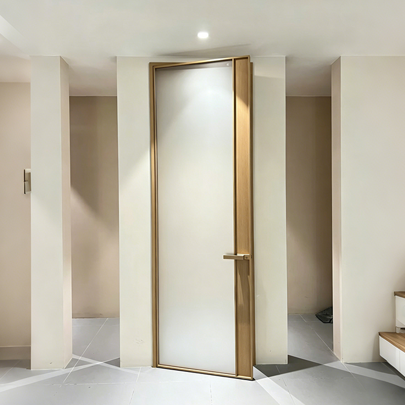 Minimalist Waterproof Custom Size Modern Aluminum Alloy Swing Glass Door Aluminum Frame Interior Door for Apartment Renovation