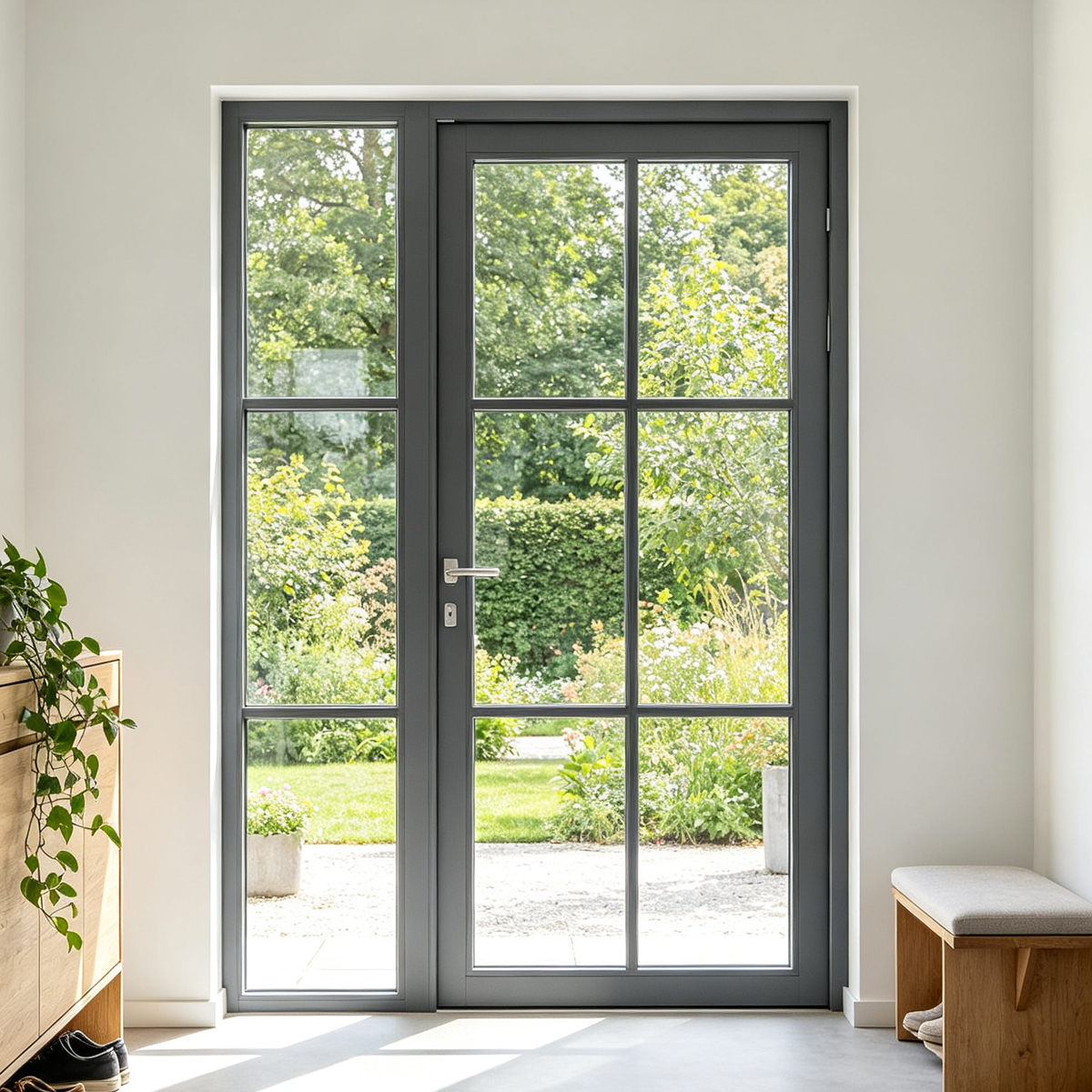 Wholesale Grille Soundproof Windproof Sealed Moisture-Proof Aluminum Glass French Casement Door For Bedroom