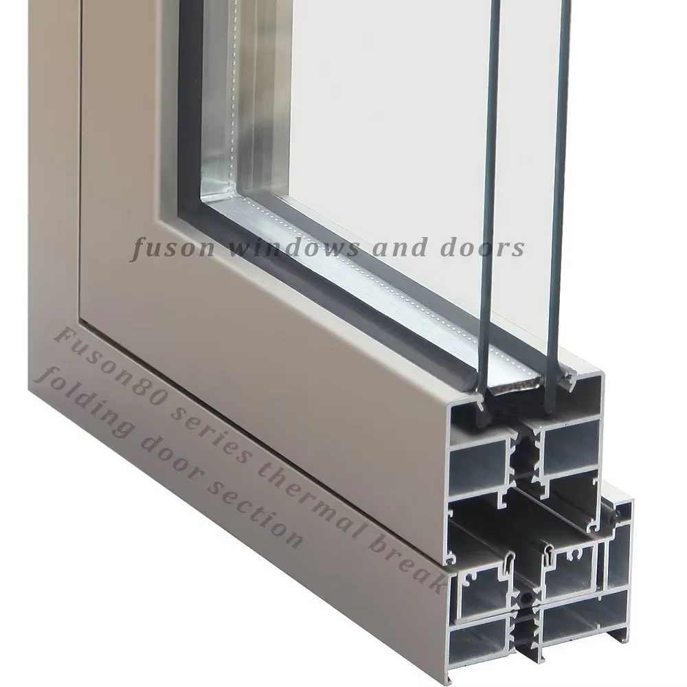 Fuson Aluminum Alloy Double Glass Sliding Folding Door With Screen Interior Accordion Kitchen Bi Fold Door