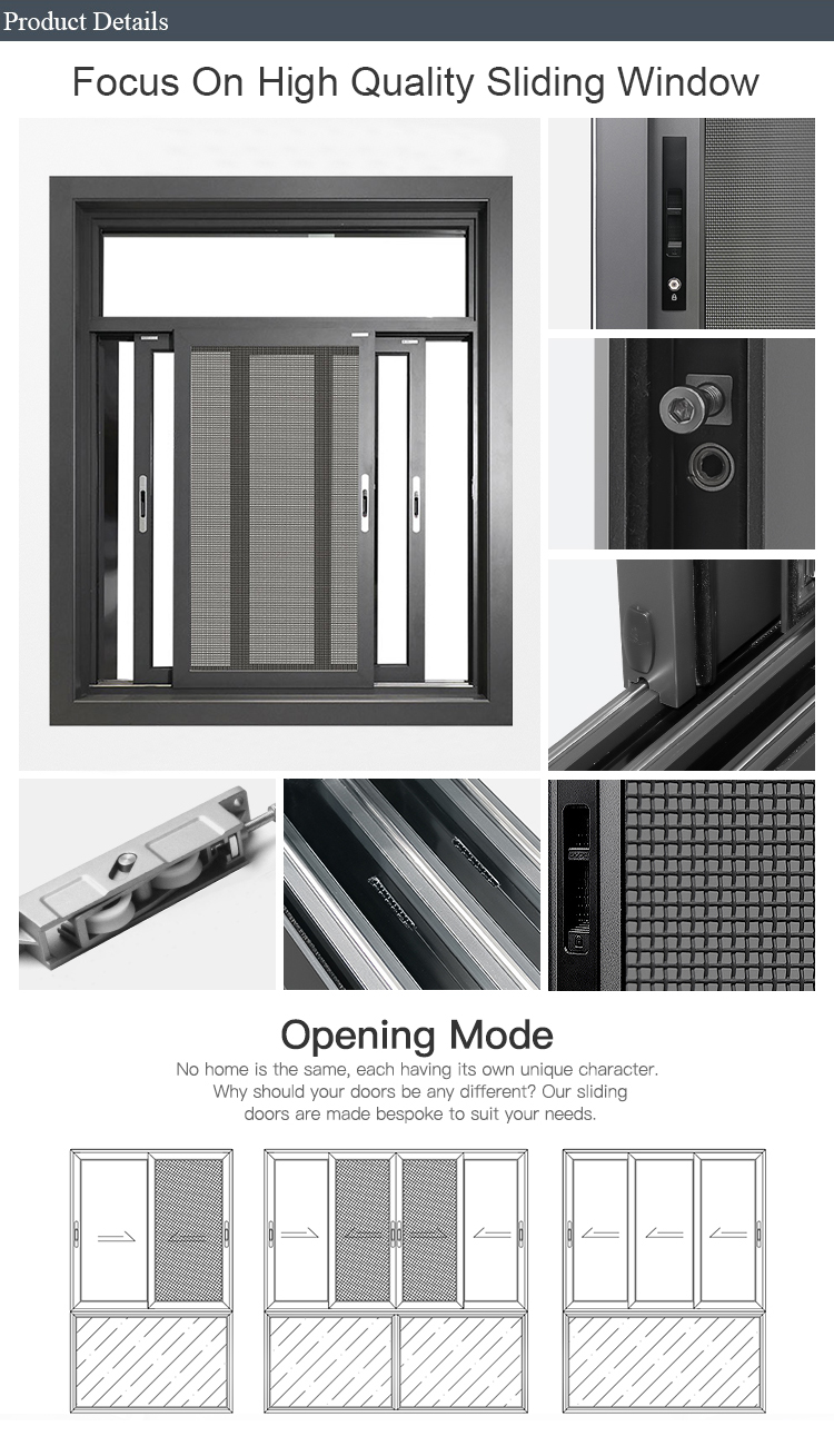 Cheap Price Metal Aluminium windows Modern French Style Black Aluminum Sliding Glass Window With Inside Decorative Grill Design