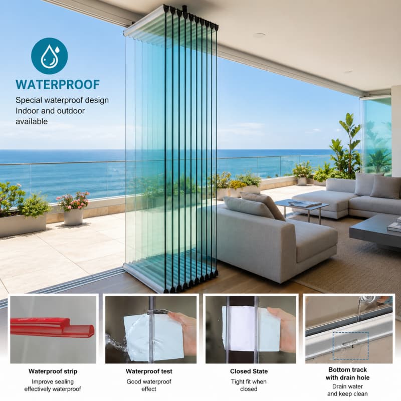 Full View Exterior Folding Bi-Fold Sliding Glass Balcony Window System with Aluminum Frame Folding Door