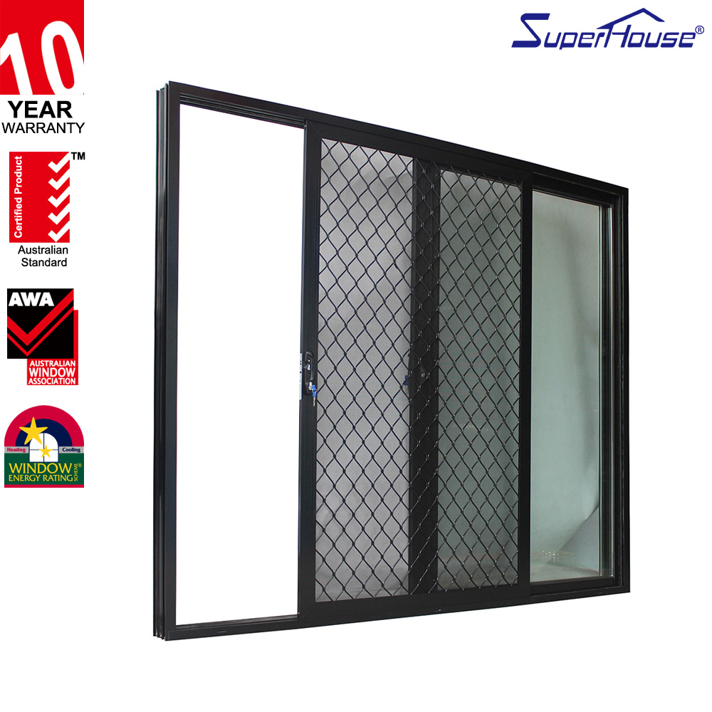 Australian Standard As2047 Modern Aluminum Sliding Double Glazed Tempered Glass Stainless Steel Security Screen Outdoor/Hotel