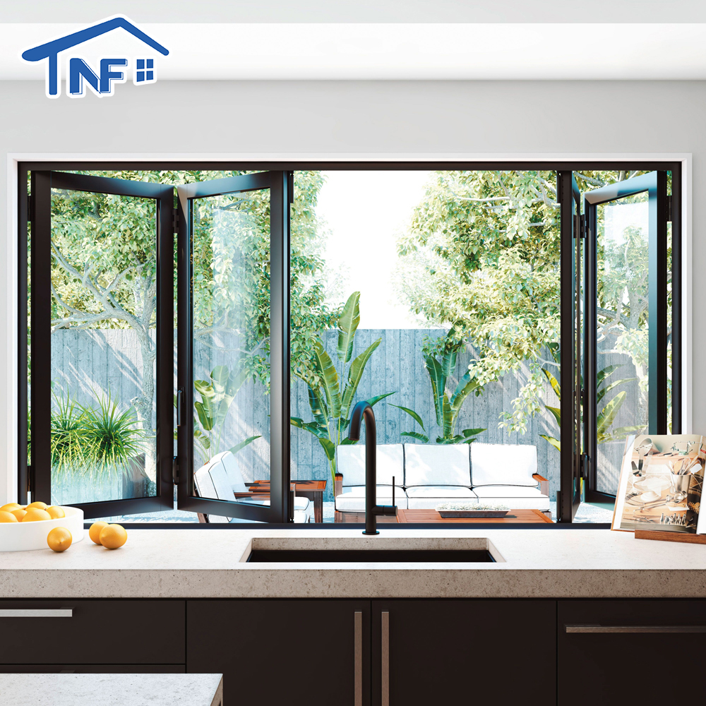 High Quality Aluminum Folding Windows Kitchen Double Glazed Modern Garden Kitchen Bifold Window