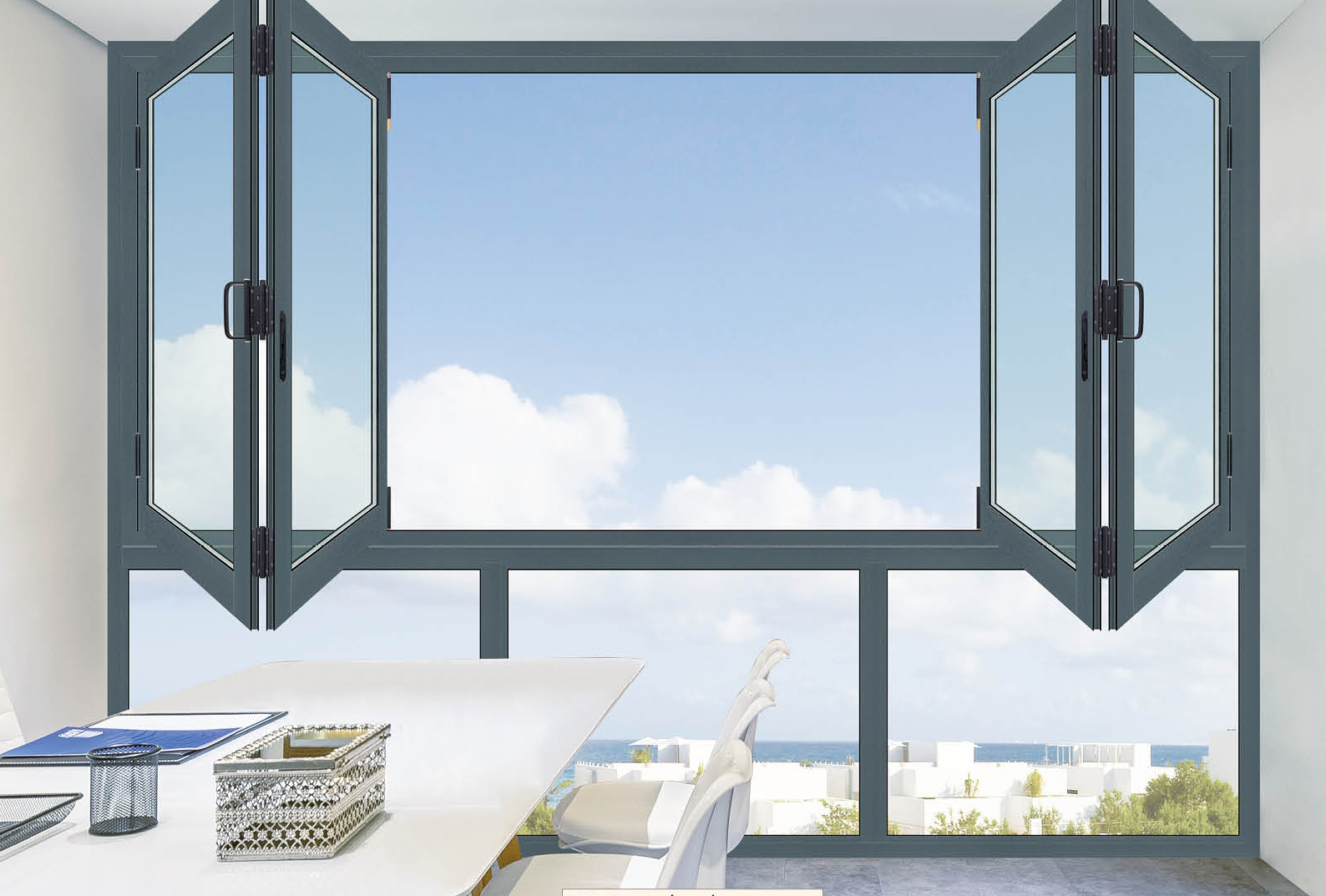 Double glass sliding folding window details