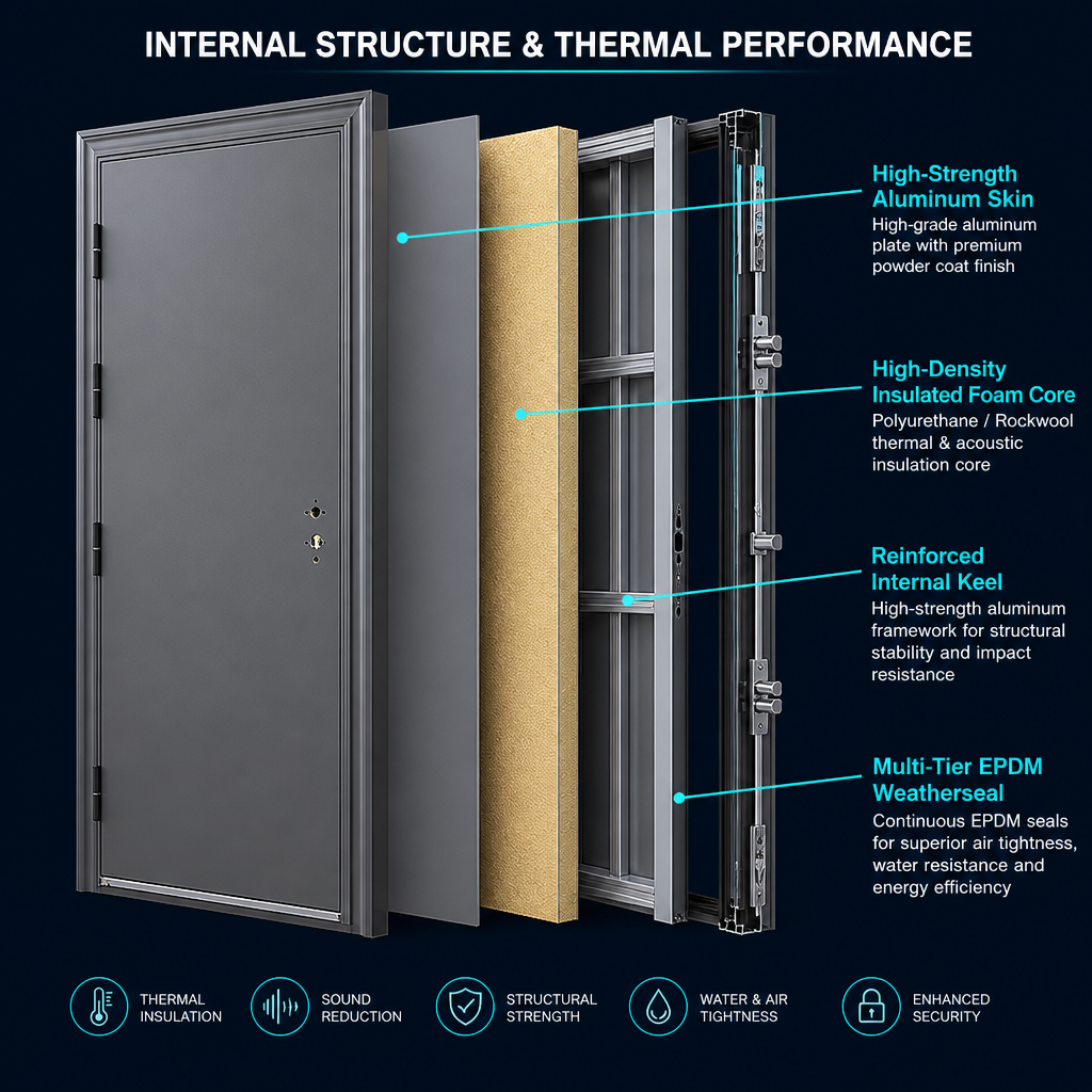Luxurious Aluminum Single Entrance Door - Home Door with External Sound Insulation at the Front Entrance