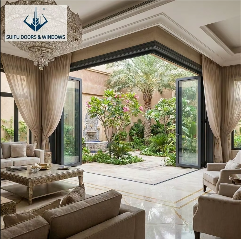 Standard 2047 Certified European Sliding Bi-Folding Accordion Doors Foldable Opening Double Glazing Glass Finished Modern Design