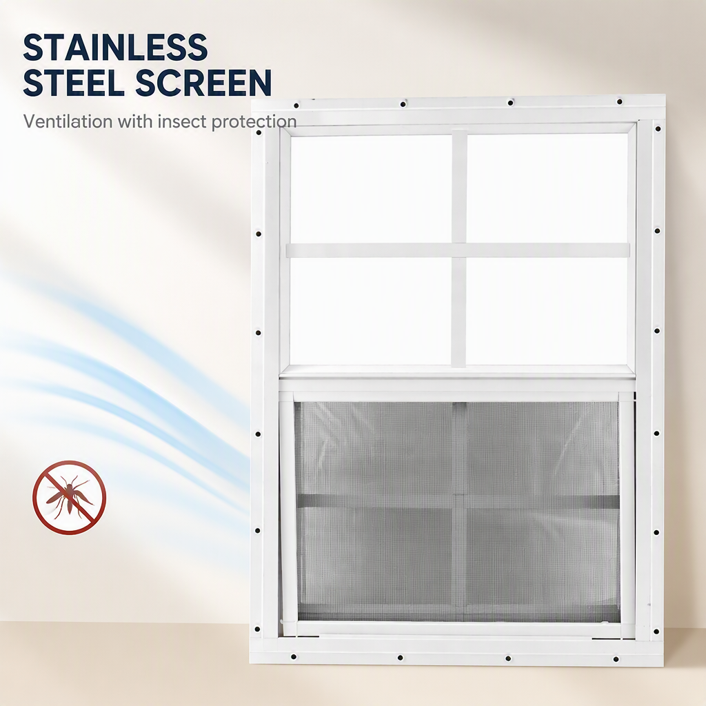 ZCSUNG NeatiEase Upgraded Aluminum Shed Windows 2 Pack 24" X 30"Tempered Glass Stainless Steel Screen Postmodern Design for Shed