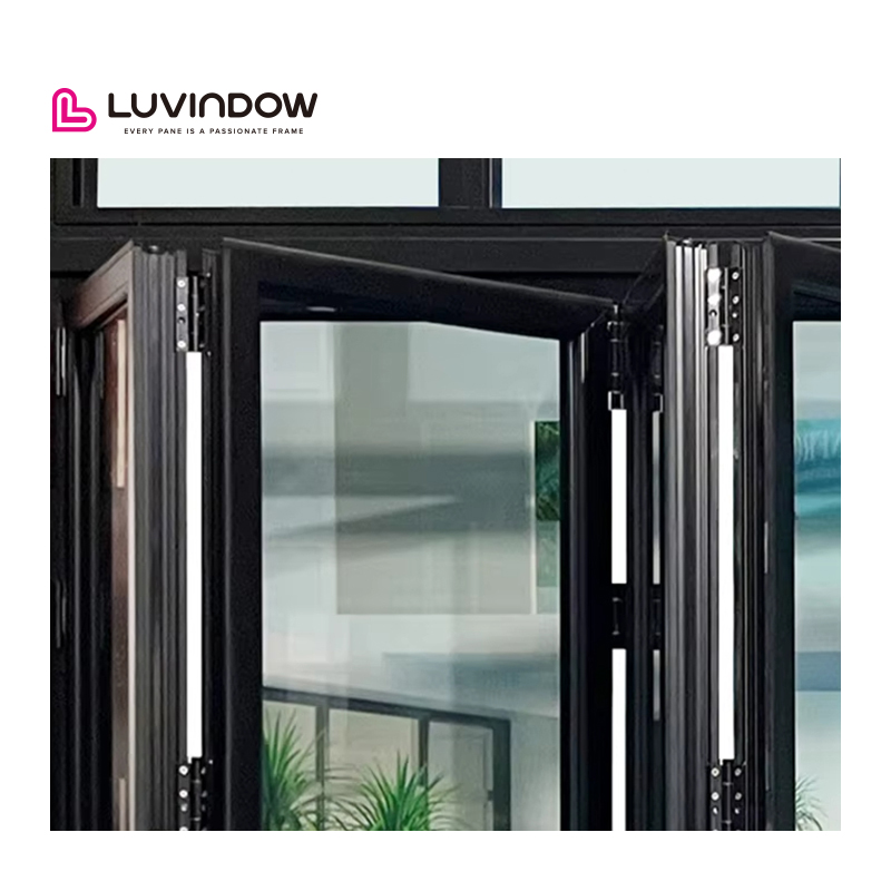 Panoramic Accordion Double Glazed Glass Doors Balcony Multi Panel Thermal Break Aluminum Heavy Duty Bi Fold Doors
