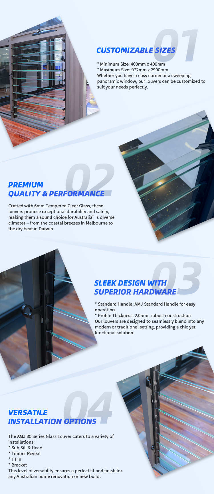 AMJ 80 Series Glass Louver System Profile