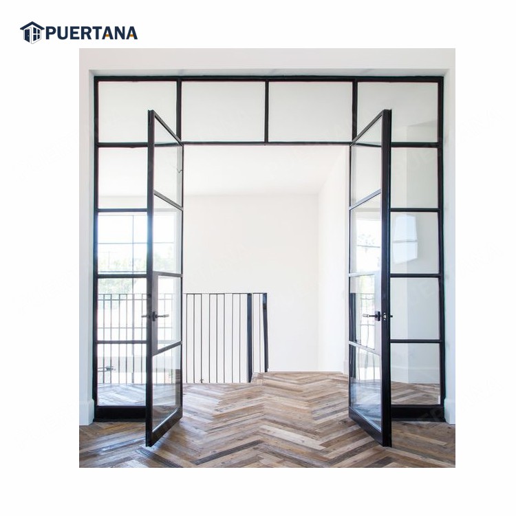 Modern Indoor Aluminium French Casement Swing Glass Door Internal Glass Walls Divider Interior Metal Framed French Doors