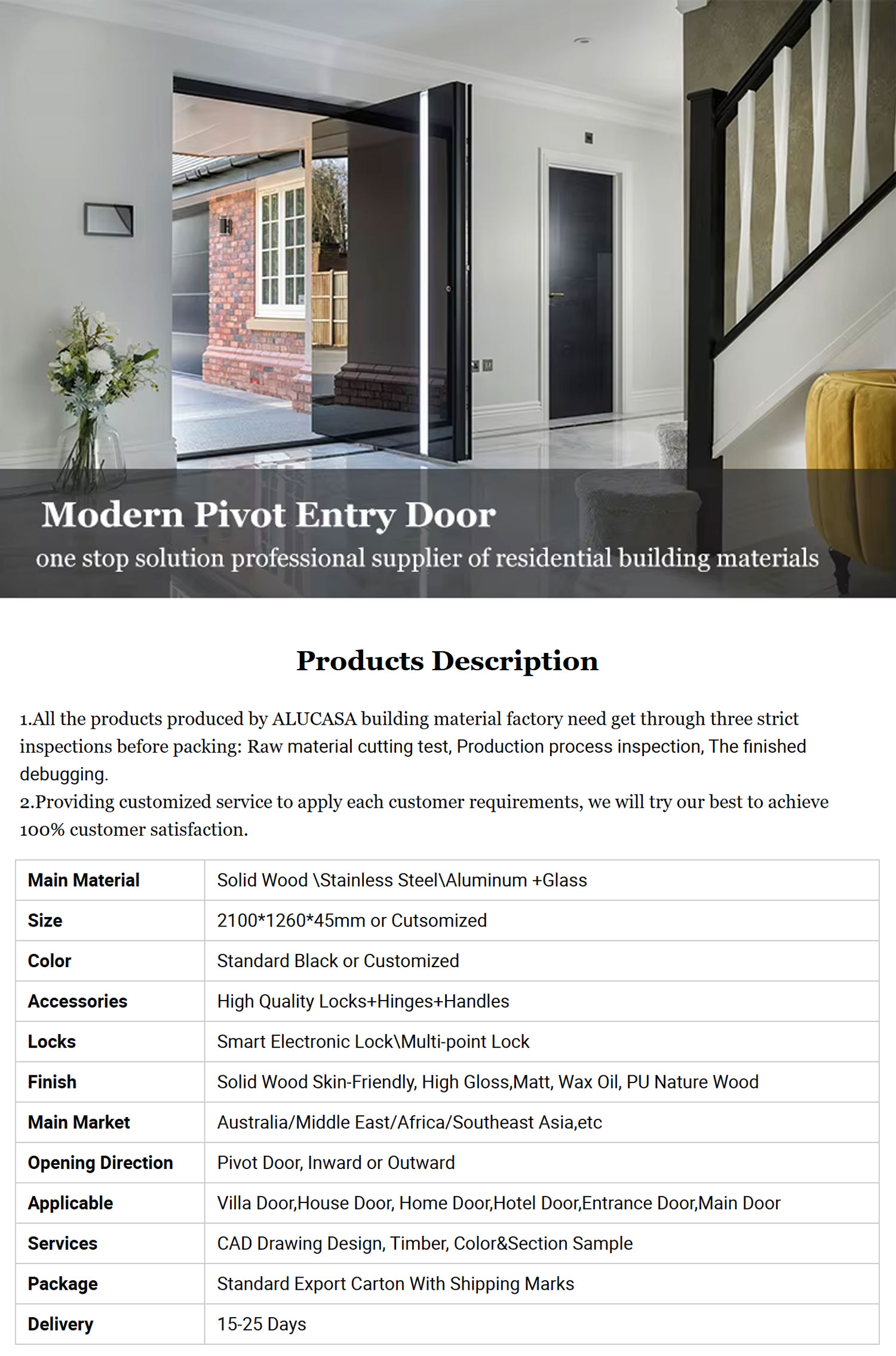 Luxurious Aluminum Single Entrance Door - Home Door with External Sound Insulation at the Front Entrance