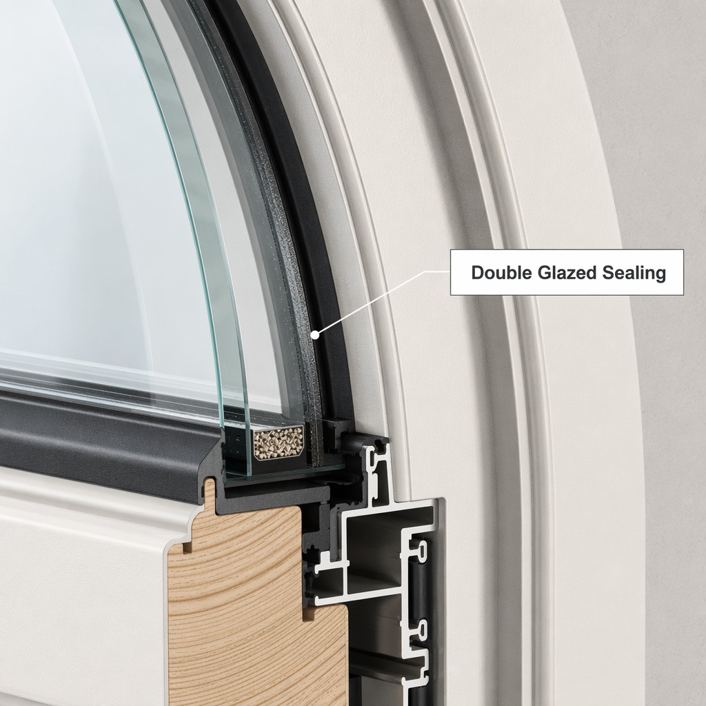 Custom OEM Double Glazed Curved Frame Aluminum UPVC External Casement Swing Garden Window for Arc Camber Residential Design