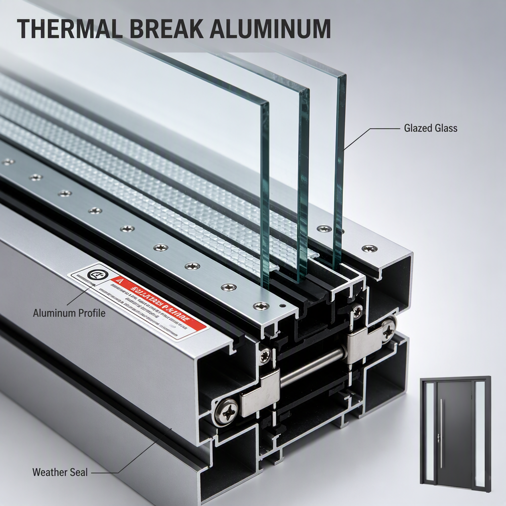 Thermal Break Aluminum Security Entry Door Glazed Ballistic Glass Waterproof Exterior Front Door