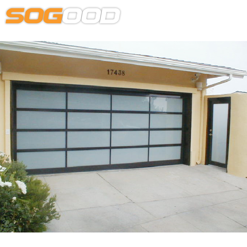 8x7 Frosted Tempered Glass Pocket Doors with Thermal Insulation Modern Garage Overhead Door Accessories
