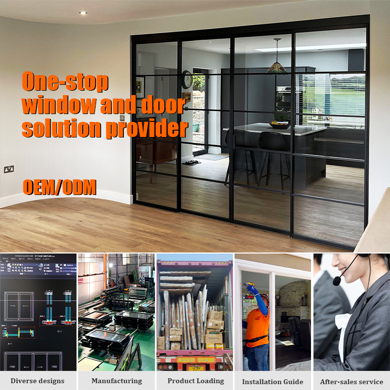 Modern Industrial French Double Doors Black Aluminum Glass Manual Swing Exterior Bedroom Finished Slim Profile