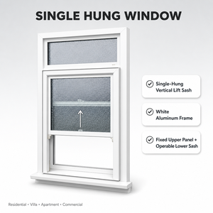 Custom Triple Glazed Aluminum Single Hung Window Vertical Sliding
