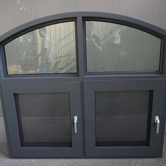 Arch Top Aluminum Casement Windows Tempered Glass Low E Curved Head Grill Design NAFS Aluminium Windows for Porch Entrance