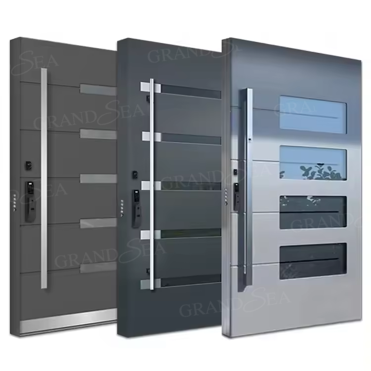 Modern Stainless Steel Pivot Entry Doors Luxury Villa Entrance Security Doors Aluminium Mental Front Exterior Doors Residential
