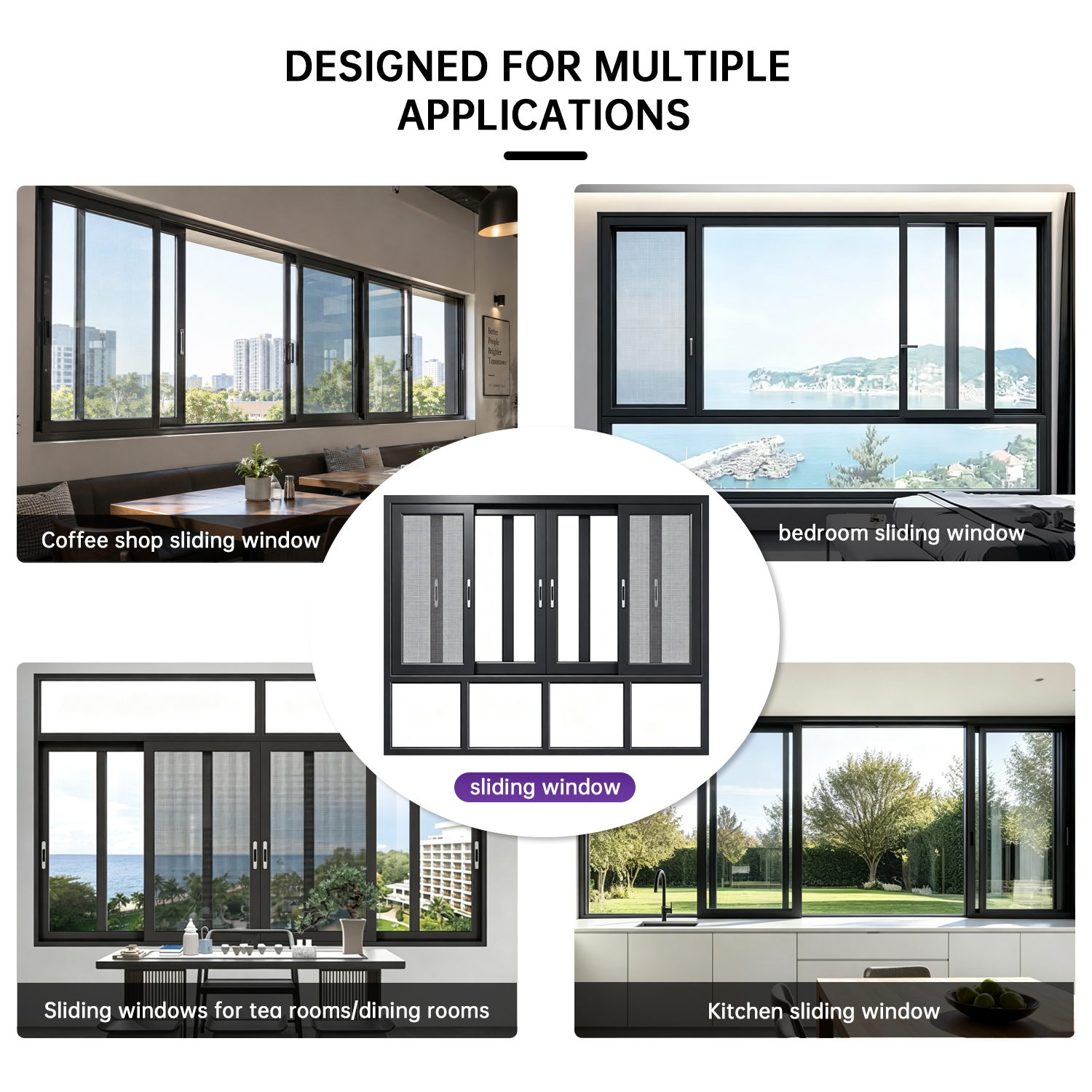 EOKO CE Certified Window Impact Resistant Panoramic View Aluminum Windows Double Glazing Sliding Windows for Kitchen Residential