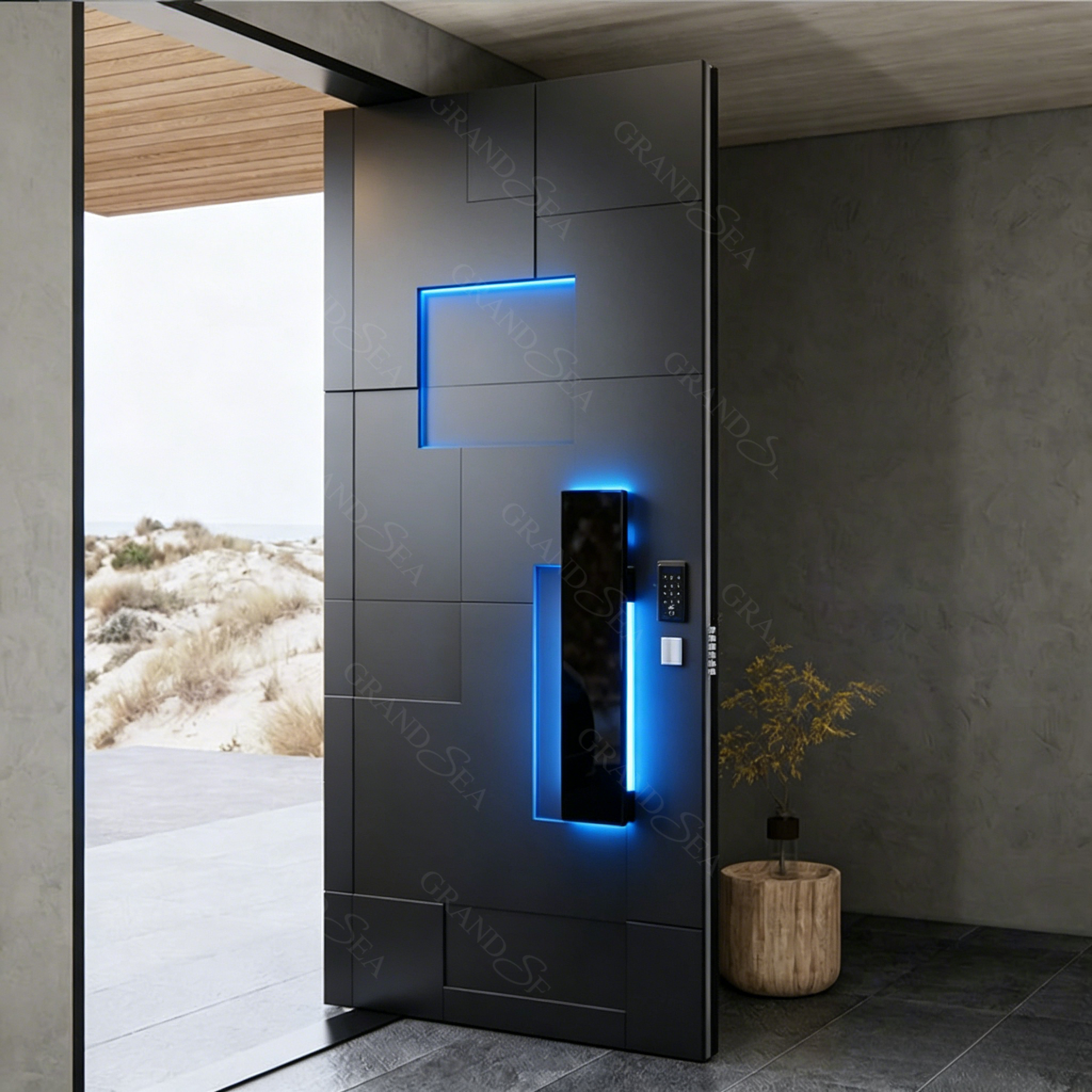 Luxury American Design 3D Entrance Door Exterior Security Front Pivot Door Modern Entry Wooden Aluminum Security Door For Villa