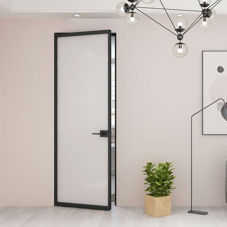 Commercial Home Alu-framed Hinged Open Swing Door With Frosted Glass