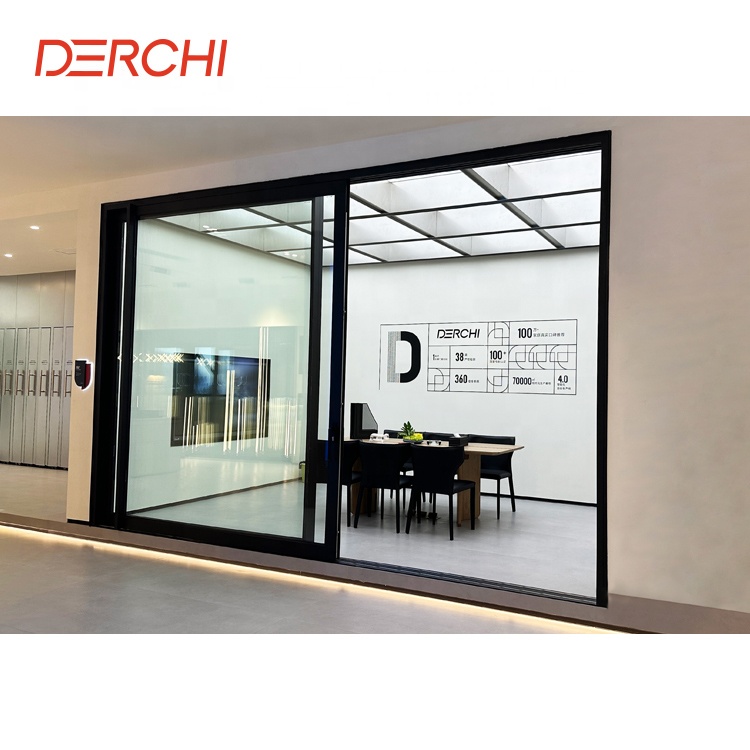 DERCHI Exterior Conceal Pocket Slide Doors Inside Stacking Sliding Patio Door Large Double Tempered Hidden Glass Aluminum Doors