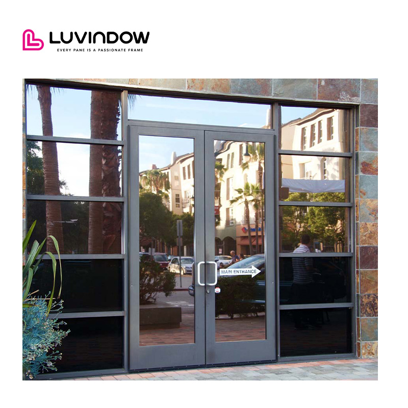 Seattle Convenience Store Custom Aluminum Storefront Double Glazed Glass Entrance Security Door
